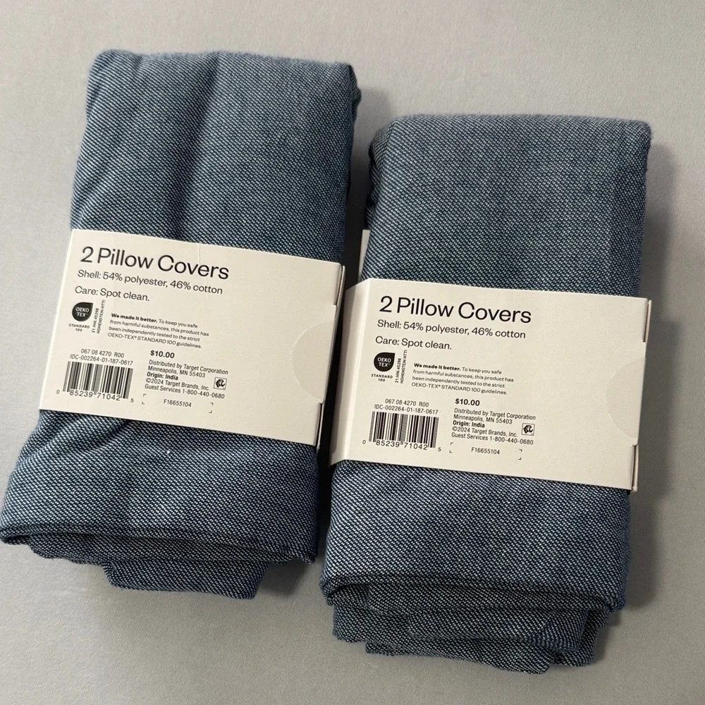 Room Essentials Denim-Look Pillow Covers in Light Blue – 2 Packs of 2